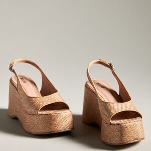 Anthropologie Maeve Raffia Slingback Heels Size 39